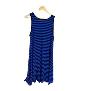 Old Navy Blue Black Striped Tank Swing Dress Large L Sleeveless